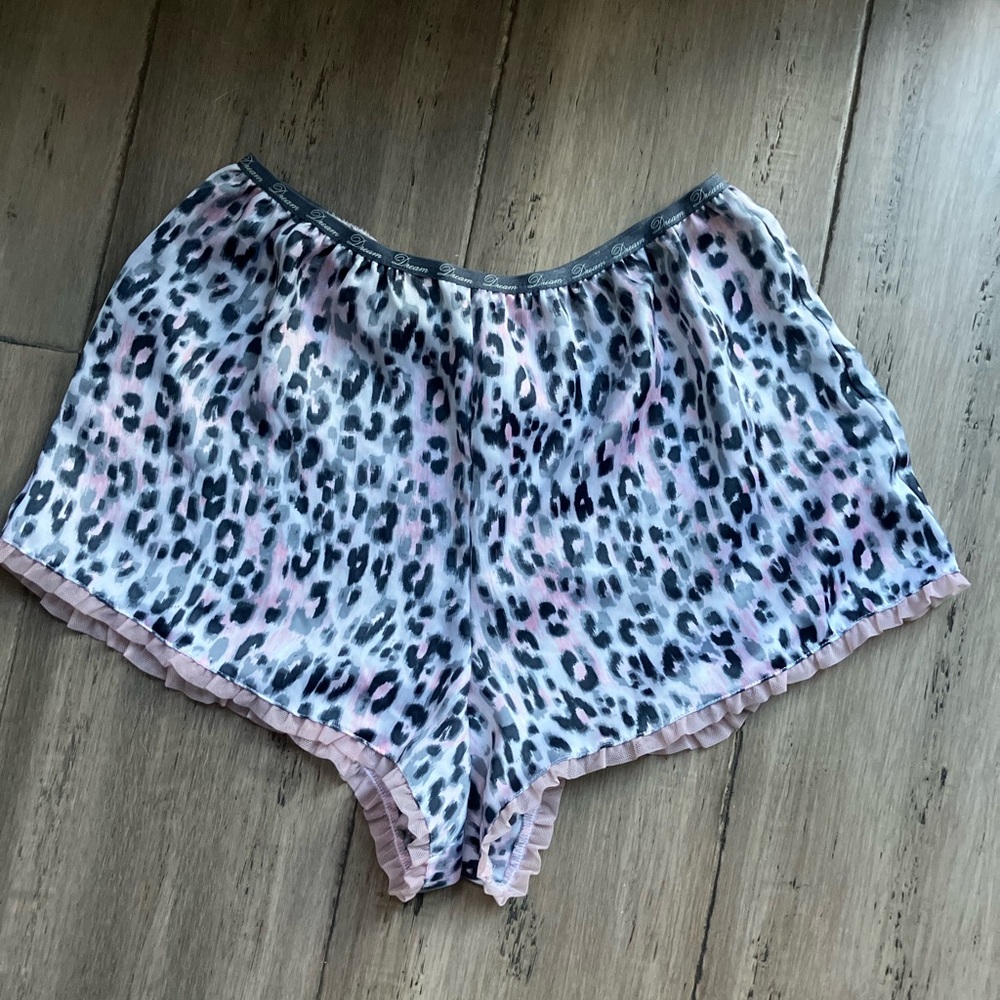 Victoria’s Secret Dream Angels Leopard Pink Logo tulle silky sleep shorts XS